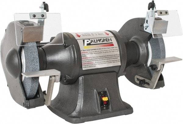 Palmgren - 10" Wheel Diam, 1 hp Grinder - 1" Arbor Hole Diam, 1 Phase, 1,725 Max RPM, 115/230 Volts - Exact Tool & Supply