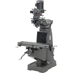 Jet - 9" Table Width x 42" Table Length, Step Pulley Control, 3 Phase Knee Milling Machine - R8 Spindle Taper, 2 hp - Exact Tool & Supply