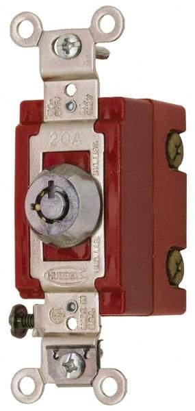 Hubbell Wiring Device-Kellems - 120 to 277 VAC, 20 Amp at 125 Volt, 20 Amp at 250 Volt, SPST, 6 Tumbler Barrel Key Switch - Clip and Screw Terminal, 7/8 Inch Mount Hole Diameter, On-Off Sequence - Exact Tool & Supply