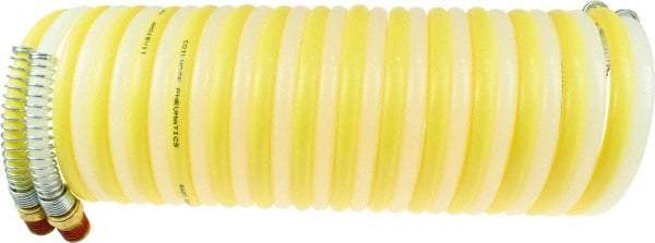 Coilhose Pneumatics - 1/2" ID, 1/2 Thread, 25' Long, Yellow & Natural Nylon Coiled & Self Storing Hose - 170 Max psi, Male Swivel x Male Swivel - Exact Tool & Supply