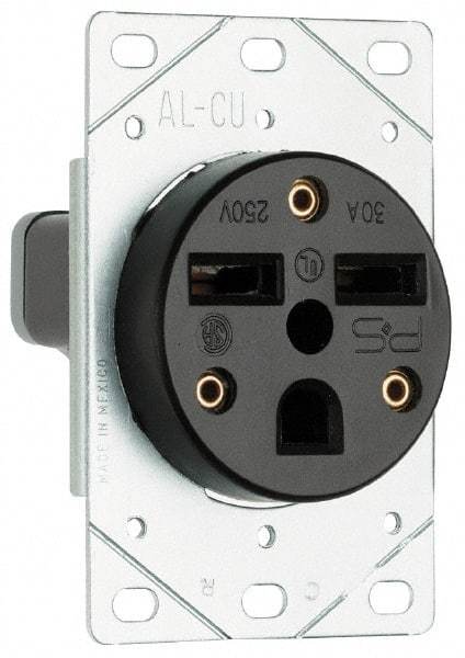 Pass & Seymour - 125/250 VAC, 50 Amp, 14-50R NEMA Configuration, Brown, Industrial Grade, Self Grounding Single Receptacle - 1 Phase, 3 Poles, 4 Wire, Flush Mount - Exact Tool & Supply