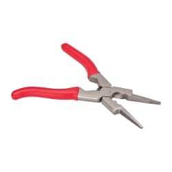 Harris Products - 8-1/2" OAL, 1-3/4" Jaw Length, Long Nose Side Cutting Welder's Pliers - Serrated Jaw, Needle Nose Head, Rubber Grip Handles, with Spring - Exact Tool & Supply