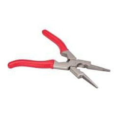 Harris Products - 8-1/2" OAL, 1-3/4" Jaw Length, Long Nose Side Cutting Welder's Pliers - Serrated Jaw, Needle Nose Head, Rubber Grip Handles, with Spring - Exact Tool & Supply