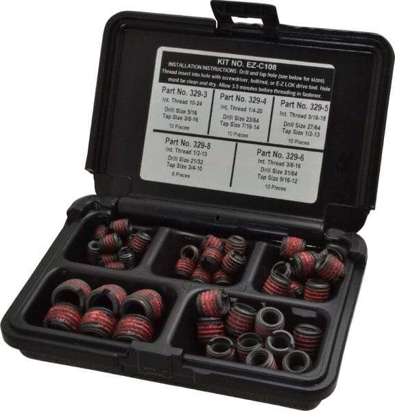 E-Z LOK - 46 Inserts, #10-24 - 1/2-13 Internal Thread, #10 - 1/2 UNC, Carbon Steel, Thread Repair Kit - Exact Tool & Supply