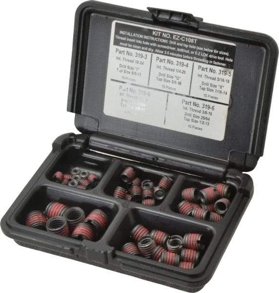 E-Z LOK - 46 Inserts, #10-24 - 1/2-13 Internal Thread, 5/16-18 UNC, Carbon Steel, Thread Repair Kit - Exact Tool & Supply