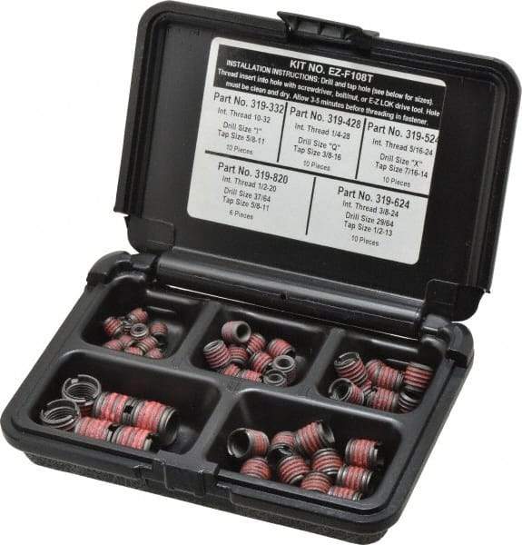 E-Z LOK - 46 Inserts, #10-32 - 1/2-20 Internal Thread, 5/16-24 UNC, Carbon Steel, Thread Repair Kit - Exact Tool & Supply