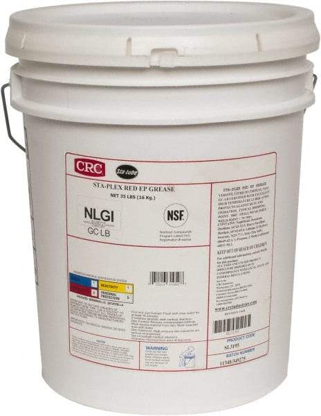 CRC - 35 Lb Pail Lithium Extreme Pressure Grease - Red, Extreme Pressure & Food Grade, 325°F Max Temp, NLGIG 2, - Exact Tool & Supply