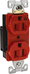 Cooper Wiring Devices - 125 VAC, 15 Amp, 5-15R NEMA Configuration, Orange, Industrial Grade, Isolated Ground Duplex Receptacle - 1 Phase, 2 Poles, 3 Wire, Flush Mount, Chemical and Impact Resistant - Exact Tool & Supply