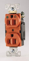 Cooper Wiring Devices - 125 VAC, 15 Amp, 5-15R NEMA Configuration, Orange, Hospital Grade, Isolated Ground Duplex Receptacle - 1 Phase, 2 Poles, 3 Wire, Flush Mount, Chemical, Heat and Impact Resistant - Exact Tool & Supply