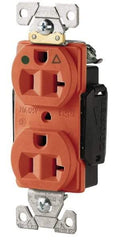 Cooper Wiring Devices - 125 VAC, 20 Amp, 5-20R NEMA Configuration, Orange, Hospital Grade, Isolated Ground Duplex Receptacle - 1 Phase, 2 Poles, 3 Wire, Flush Mount, Chemical, Heat and Impact Resistant - Exact Tool & Supply