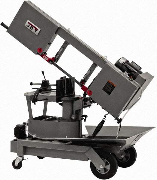 Jet - 8 x 9" Max Capacity, Manual Step Pulley Horizontal Bandsaw - 64, 132 & 247 SFPM Blade Speed, 115/230 Volts, 90°, 1 hp, 1 Phase - Exact Tool & Supply