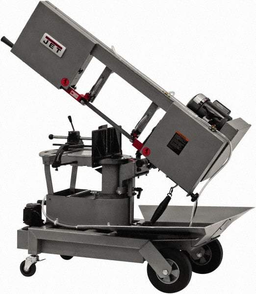 Jet - 8 x 9" Max Capacity, Manual Step Pulley Horizontal Bandsaw - 64, 132 & 247 SFPM Blade Speed, 115/230 Volts, 90°, 1 hp, 1 Phase - Exact Tool & Supply
