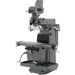 Jet - 12" Table Width x 54" Table Length, Variable Speed Pulley Control, 3 Phase Knee Milling Machine - R8 Spindle Taper, 5 hp - Exact Tool & Supply