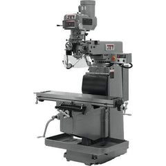 Jet - 12" Table Width x 54" Table Length, Variable Speed Pulley Control, 3 Phase Knee Milling Machine - R8 Spindle Taper, 5 hp - Exact Tool & Supply