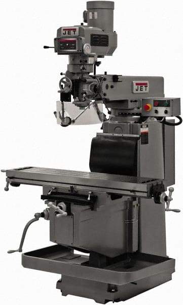 Jet - 12" Table Width x 54" Table Length, Variable Speed Pulley Control, 3 Phase Knee Milling Machine - R8 Spindle Taper, 5 hp - Exact Tool & Supply