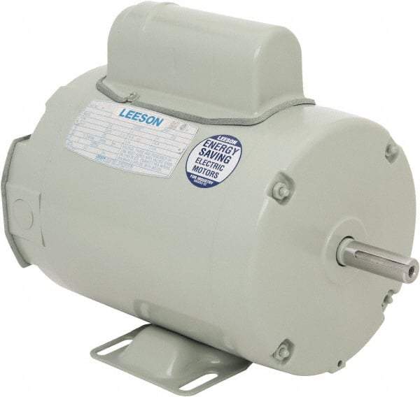 Leeson - 1 Max hp, 3,450 Max RPM, Capacitor Start Electric AC DC Motor - 115/230 V Input, Single Phase, 56Z Frame, 5/8" Shaft Diam, Rigid Base Mount, TEAO Enclosure - Exact Tool & Supply