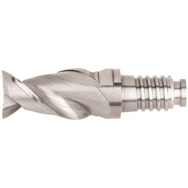 Kennametal - 5/8" Mill Diam, 15/16" LOC, 55.7mm OAL, 2 Flute Square End Mill Head - Duo-Lock 16 Connection, Solid Carbide, Uncoated, Right Hand Flute, Spiral Flute, Centercutting, 45° Helix, Series ABDF - Exact Tool & Supply