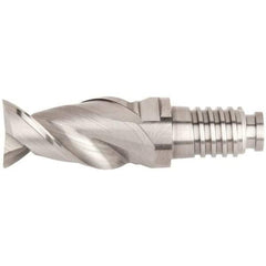 Kennametal - 5/8" Mill Diam, 15/16" LOC, 55.7mm OAL, 2 Flute Square End Mill Head - Duo-Lock 16 Connection, Solid Carbide, Uncoated, Right Hand Flute, Spiral Flute, Centercutting, 45° Helix, Series ABDF - Exact Tool & Supply