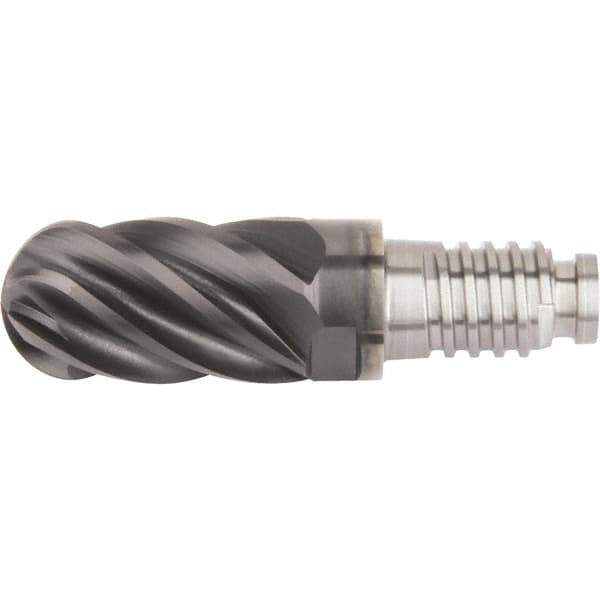 Kennametal - 1/2" Mill Diam, 3/4" LOC, Solid Carbide Ball End Mill Head - Spiral Flute, Right Hand Cut, 39° Helix, 6 Flutes, AlTiN Finish - Exact Tool & Supply