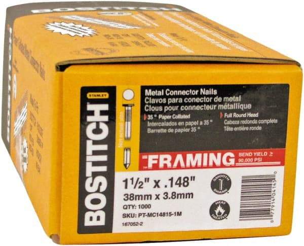 Stanley Bostitch - 16 Gauge 0.0598" Shank Diam 2-1/2" Long Metal Connecting Nails for Power Nailers - Steel, Galvanized Finish, Smooth Shank, Angled Stick Paper Tape Collation, Round Head - Exact Tool & Supply