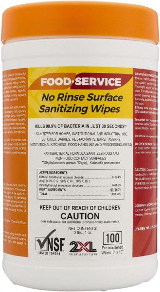 2XL - Pack of (6) 100-Count Containers Pre-Moistened Food Service Wipes - Exact Tool & Supply