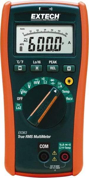 Extech - EX363, CAT IV, 1,000 VAC/VDC, Digital True RMS Multimeter - 40 mOhm, Measures Voltage, Capacitance, Frequency, Resistance - Exact Tool & Supply