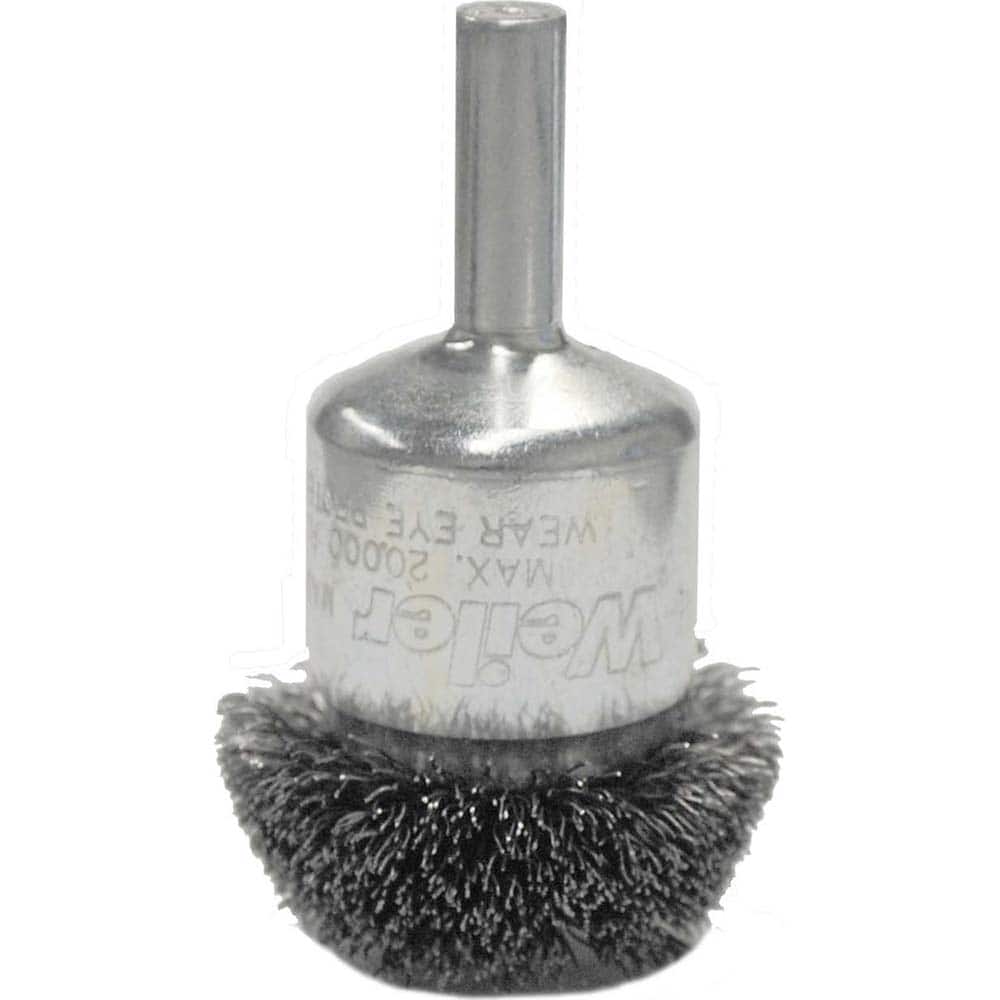 Weiler - End Brushes; Brush Diameter (Inch): 1-1/2 ; Fill Material: Stainless Steel ; Filament/Wire Diameter Range (Decimal Inch): 0.0201 and Above ; Filament/Wire Diameter (Decimal Inch): 0.0060 ; Wire Type: Crimped Wire ; Bridled: No - Exact Tool & Supply