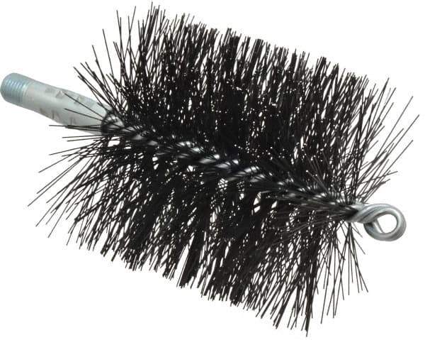 Schaefer Brush - 4-1/2" Brush Length, 4" Diam, Double Stem, Double Spiral Tube Brush - 7-1/2" Long, Tempered Steel Wire, 1/4" NPT Male Connection - Exact Tool & Supply