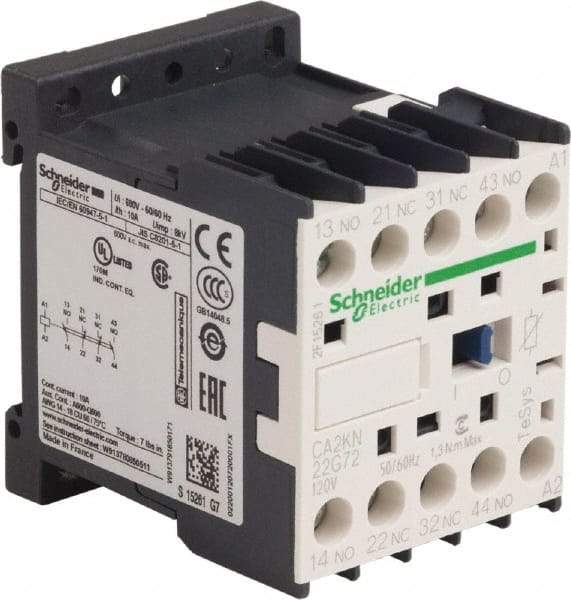 Schneider Electric - 2NC/2NO, 120 VAC at 50/60 Hz Control Relay - 17 V - Exact Tool & Supply