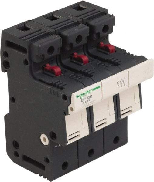 Schneider Electric - 3 Pole, 600 Volt, 50 Amp, DIN Rail Mount Fuse Holder - Compatible with 51mm Long x 70mm Wide and 14mm Diameter Fuse - Exact Tool & Supply