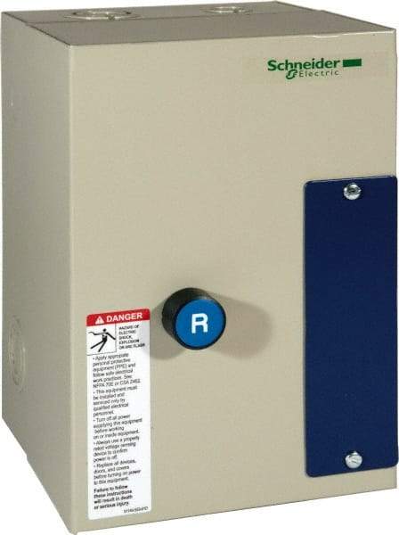 Schneider Electric - 3 Pole, 12 Amp, 24 Coil VAC, Nonreversible Enclosed IEC Motor Starter - 1 Phase Hp: 0.5 at 120 VAC, 2 at 240 VAC, 3 Phase Hp: 10 at 575 VAC, 3 at 208 VAC, 3 at 230 VAC, 7.5 at 460 VAC - Exact Tool & Supply