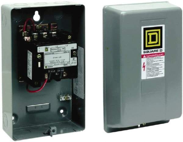Square D - 3 Pole, 550 Coil VAC at 50 Hz and 600 Coil VAC at 60 Hz, 9 Amp NEMA Contactor - NEMA 1 Enclosure, 50 Hz at 550 Hz VAC and 60 Hz at 600 VAC - Exact Tool & Supply