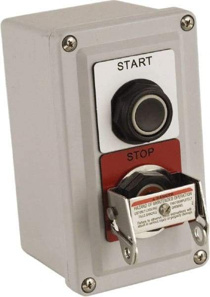 Square D - 2 Operator, Projecting Pushbutton Control Station - Start, Stop (Legend), Momentary Switch, NO/2NC Contact, NEMA 13, 3, 4, 4X - Exact Tool & Supply