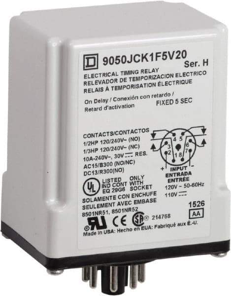 Square D - DPDT Time Delay Relay - 10 Contact Amp, 110 VDC & 120 VAC - Exact Tool & Supply