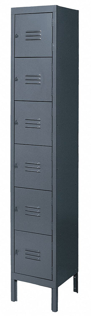 Gray Box Locker, (1) Wide, (6) Tier , Openings: 6, 12" W X 12" D X 78" H