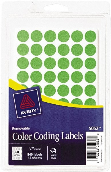 AVERY - 1/2" x 1/2" Neon Green Paper Color Coding Labels - Exact Tool & Supply