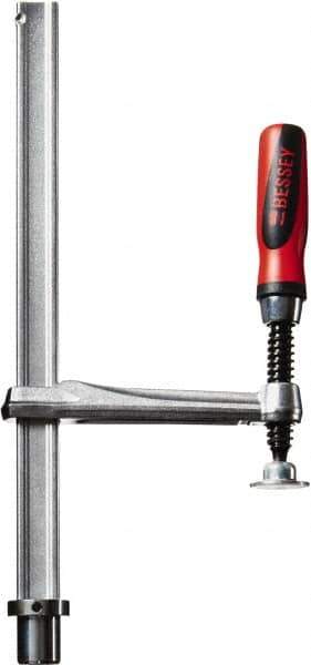 Bessey - 1,000 Lb Holding Capacity, 12" Max Opening Capacity, 1,000 Lb Clamping Pressure, Manual Hold Down Clamp - 7-11/16" Arm Length, 7-7/8" Clamp Length, 1-37/64" Clamp Width, 15-3/4" Clamp Height, 28mm Stud Mount, Steel - Exact Tool & Supply