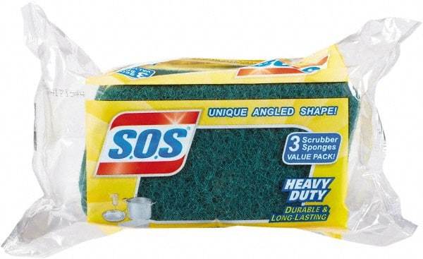 SOS - 4-1/2" Long x 2-1/2" Wide x 0.9" Thick Scouring Sponge - Heavy-Duty, Yellow/Green - Exact Tool & Supply