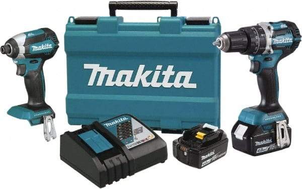 Makita - 18 Volt Cordless Tool Combination Kit - Includes 1/2" Hammer Drill & 1/4" Impact Driver, Lithium-Ion Battery Included - Exact Tool & Supply