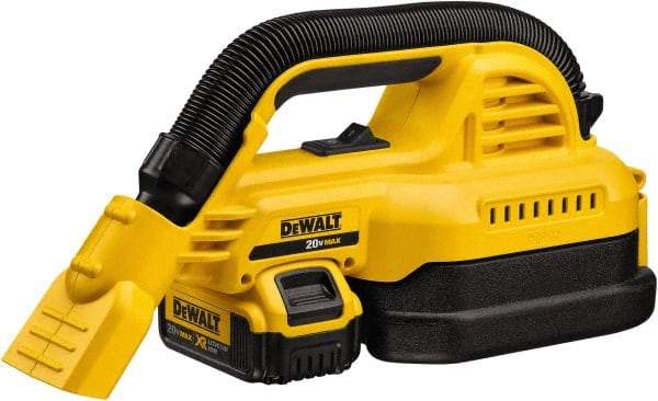 DeWALT - 0.5 Gal Plastic Tank, Battery Powered Wet/Dry Vacuum - 0.33 Peak hp, 20 Volt, 1-1/4" Hose Fitting, Cordless, HEPA Filter, Accessories Included - Exact Tool & Supply