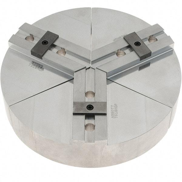 Abbott Workholding Products - 10" Max Chuck Capacity, Tongue & Groove Interface, Round Soft Lathe Chuck Jaw - 3 Jaw, Aluminum, 53.98mm Btw Mount Hole Ctrs, 10" Wide, 2" High, 12.7mm Groove, 1/2" Fastener - Exact Tool & Supply