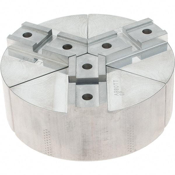 Abbott Workholding Products - 6" Max Chuck Capacity, Serrated Interface, Round Soft Lathe Chuck Jaw - 3 Jaw, Aluminum, 42.88mm Btw Mount Hole Ctrs, 6" Wide, 2" High, 18.75mm Groove, 5/16" Fastener - Exact Tool & Supply