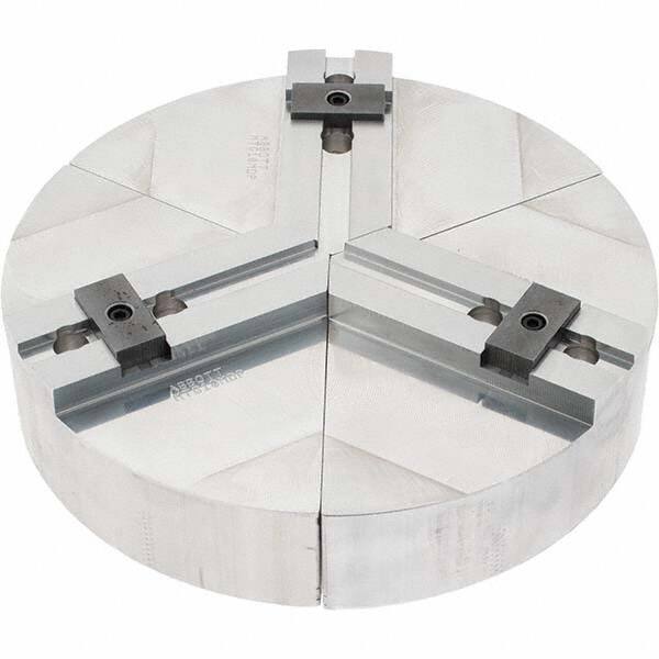 Abbott Workholding Products - 10" Max Chuck Capacity, Tongue & Groove Interface, Round Soft Lathe Chuck Jaw - 3 Jaw, Aluminum, 40mm Btw Mount Hole Ctrs, 10" Wide, 2" High, 12mm Groove, 12mm Fastener - Exact Tool & Supply