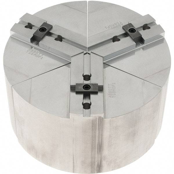 Abbott Workholding Products - 8" Max Chuck Capacity, Tongue & Groove Interface, Round Soft Lathe Chuck Jaw - 3 Jaw, Aluminum, 44.45mm Btw Mount Hole Ctrs, 8" Wide, 4" High, 7.95mm Groove, 3/8" Fastener - Exact Tool & Supply