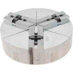 Abbott Workholding Products - 8" Max Chuck Capacity, Tongue & Groove Interface, Round Soft Lathe Chuck Jaw - 3 Jaw, Aluminum, 44.45mm Btw Mount Hole Ctrs, 8" Wide, 2" High, 7.95mm Groove, 3/8" Fastener - Exact Tool & Supply