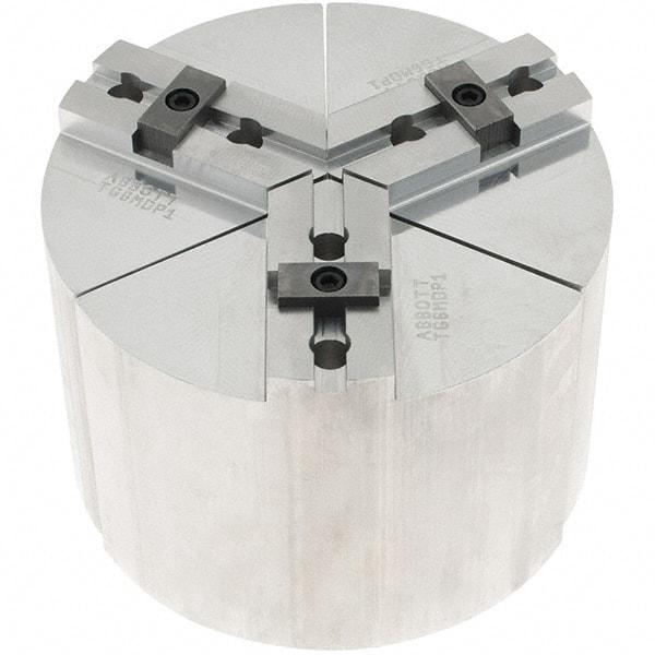 Abbott Workholding Products - 6" Max Chuck Capacity, Tongue & Groove Interface, Round Soft Lathe Chuck Jaw - 3 Jaw, Aluminum, 38.1mm Btw Mount Hole Ctrs, 6" Wide, 4" High, 7.95mm Groove, 3/8" Fastener - Exact Tool & Supply