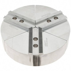 Abbott Workholding Products - 8" Max Chuck Capacity, 1/16" x 90° Serrated Interface, Round Soft Lathe Chuck Jaw - 3 Jaw, Aluminum, 0.984" Btw Mount Hole Ctrs, 8" Wide, 2" High, 12mm Fastener - Exact Tool & Supply