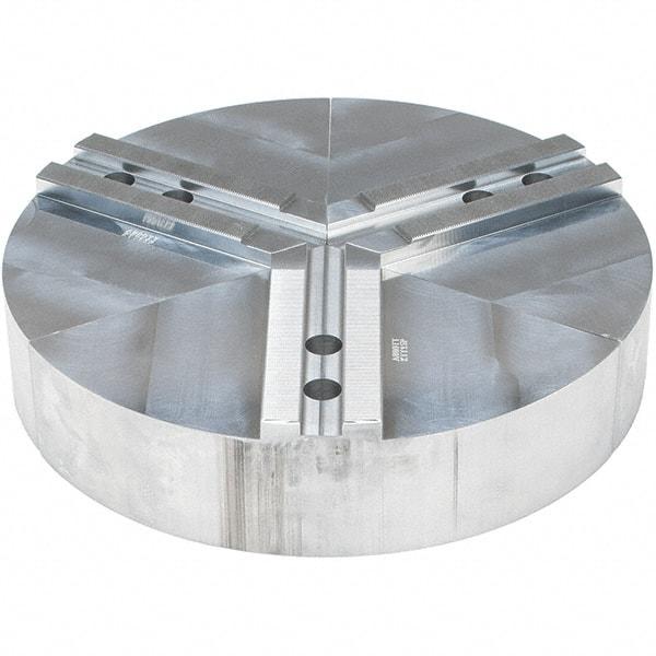 Abbott Workholding Products - 15" Max Chuck Capacity, 1.5mm x 60° Serrated Interface, Round Soft Lathe Chuck Jaw - 3 Jaw, Aluminum, 1.6929" Btw Mount Hole Ctrs, 15" Wide, 3" High, 20mm Fastener - Exact Tool & Supply
