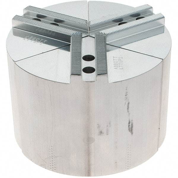 Abbott Workholding Products - 6" Max Chuck Capacity, 1.5mm x 60° Serrated Interface, Round Soft Lathe Chuck Jaw - 3 Jaw, Aluminum, 0.7874" Btw Mount Hole Ctrs, 6" Wide, 4" High, 10mm Fastener - Exact Tool & Supply