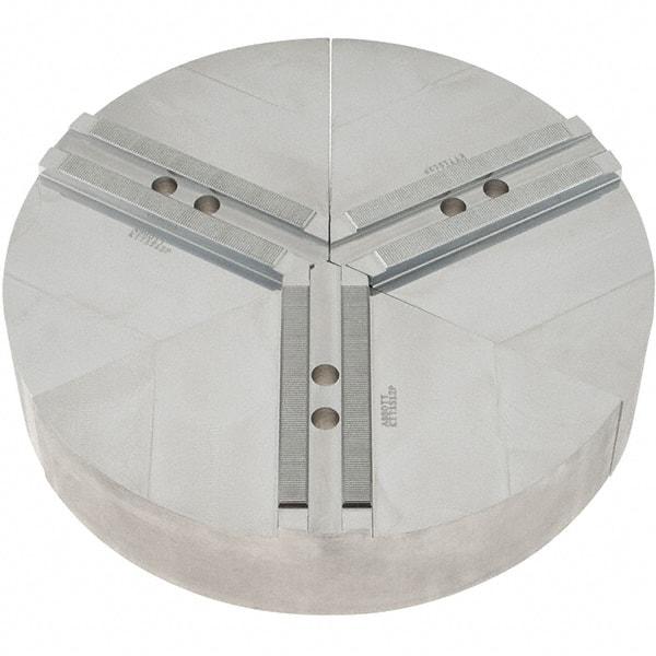 Abbott Workholding Products - 12" Max Chuck Capacity, 1.5mm x 60° Serrated Interface, Round Soft Lathe Chuck Jaw - 3 Jaw, Aluminum, 1.1811" Btw Mount Hole Ctrs, 15" Wide, 3" High, 14mm Fastener - Exact Tool & Supply